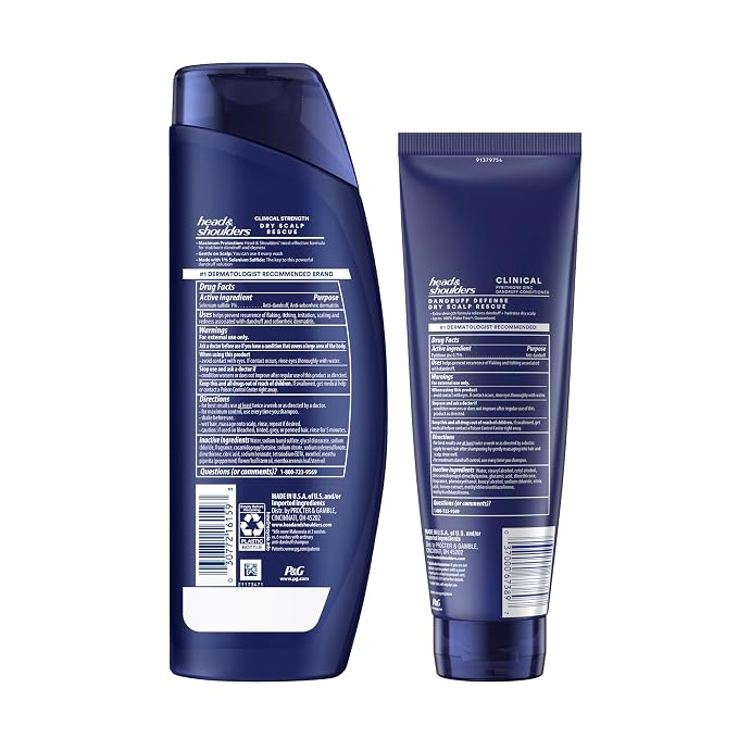 Head & Shoulders Anti-Dandruff Shampoo, Clinical Strength Dry Scalp Rescue, 1% Selenium Sulfide, Seborrheic Dermatitis Relief, Dry Scalp, 13.5 fl oz + Conditioner, 9.1oz