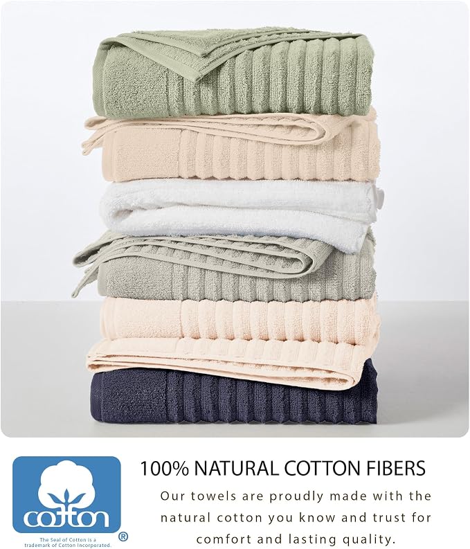 Great Bay Home 6 Pack Hand Towel Set - 100% Cotton Towels - Absorbent & Quick-Dry Towels for Bathroom (Navy Blue)