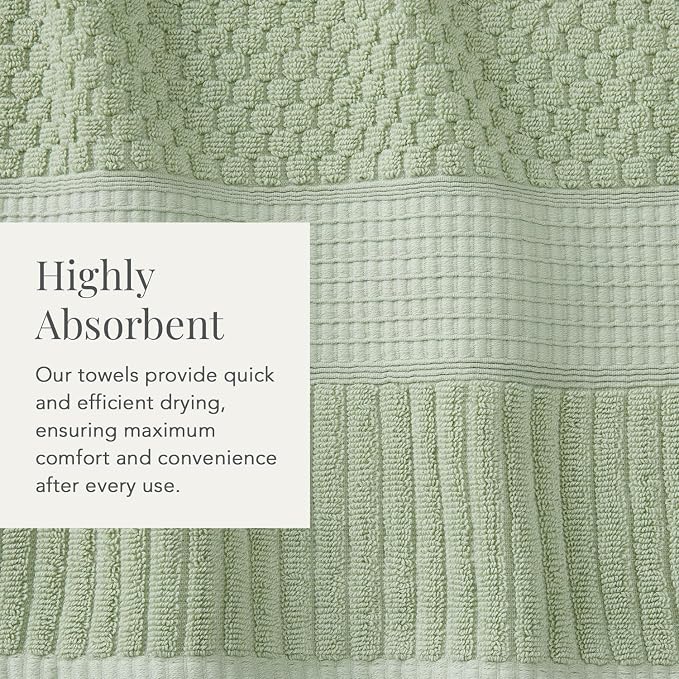 NY Loft 100% Cotton 4-Pack Bath Towel Set | Sage | Oeko-TEX | Quick-Dry | Four 30" x 52" Bath Towels | Super Absorbent | Designer-Styled Texture