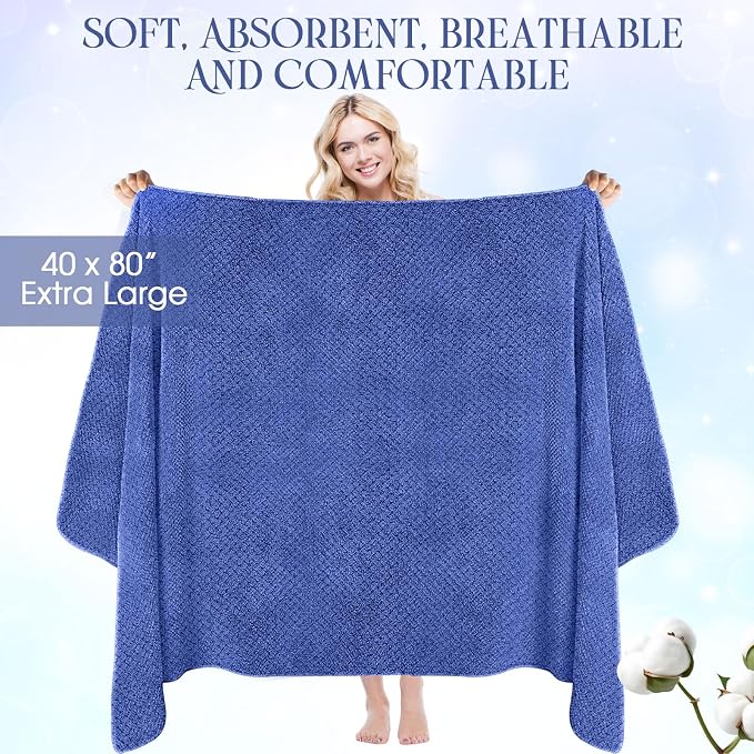 Peryiter 6 Pcs Bath Towel Set Oversized Bath Sheet Super Soft Microfiber Bathroom Sheets for Adults Quick Dry Highly Absorbent Shower Towel Sets for Bathroom Dorm Spa Gym Hotel Yoga(Dark Blue)