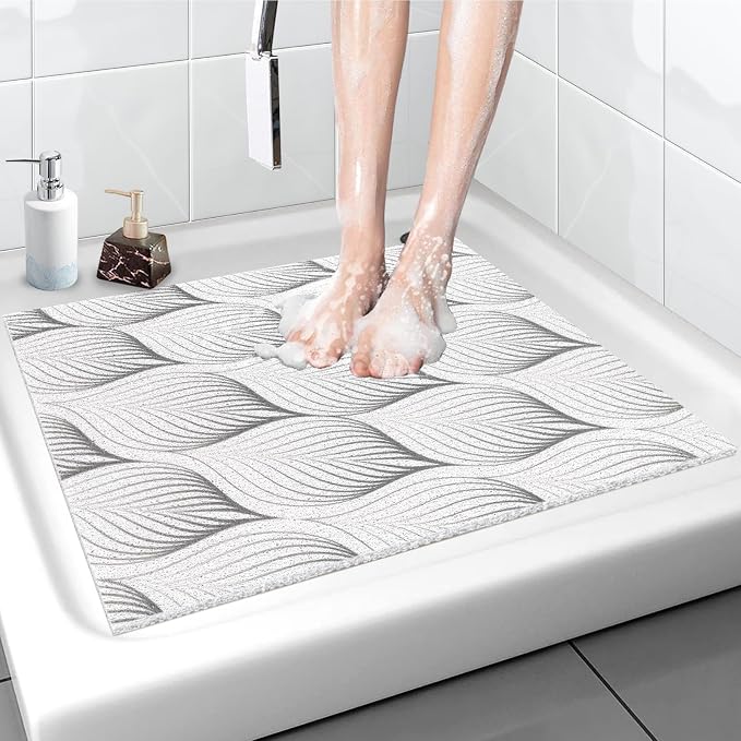 Non Slip Shower Mat - 24x24 Inch Soft and Comfortable Square Shower Mat, PVC Loofah Massage Showe Mat for Inside Shower, Anti Slip Shower Mat for Tub, Floor, Bathroom, Kitchen, Hotel, Quick Drying