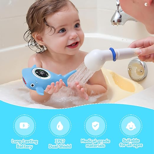 Baby Bath Thermometer, Floating Whale Toy - Baby Bathing Safety Monitor | Cold and Warm Dual Zone Color Code, Real-time Water Temperature Sensor, Detachable Floating Toy, Special Supply for Maternal