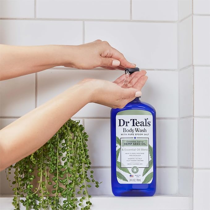 Dr Teal's Body Wash with Pure Epsom Salt, Cannabis Sativa Hemp Seed Oil, 24 fl oz (Pack of 2)