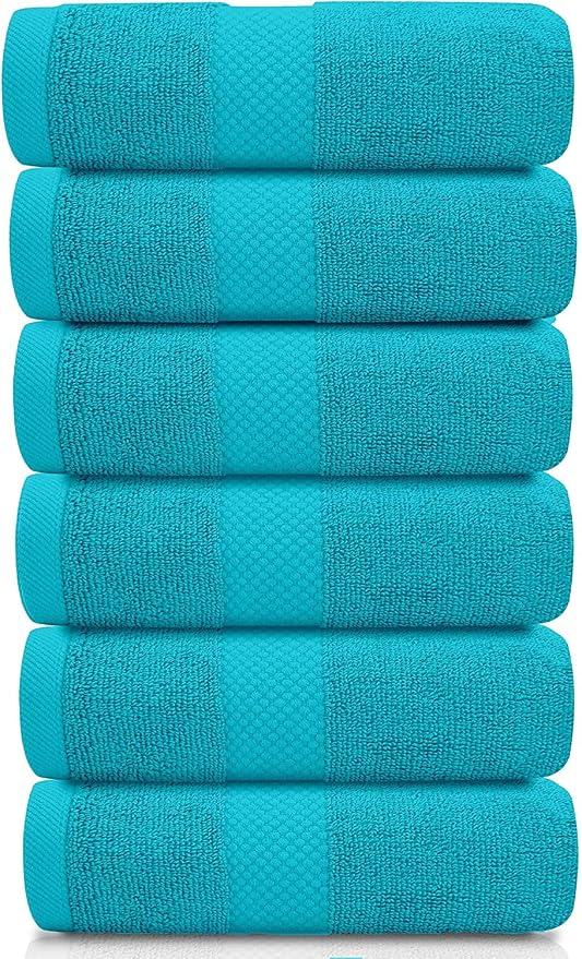 White Classic Luxury Aqua Hand Towels - Soft 100% Turkish Cotton | Highly Absorbent Hotel spa Bathroom Towel Collection | 16x30 Inch | Set of 6