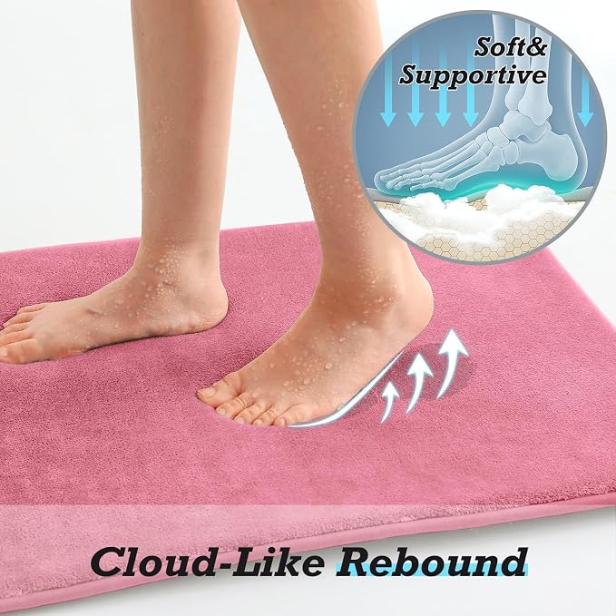 HUXMEYSON Bathroom Rugs Sets 3 Piece, Non-Slip & Quick Dry Bath Mat Set, Ultra Soft Velvet Bath Rugs for Bathroom, Toilet and Shower Floor, Pink