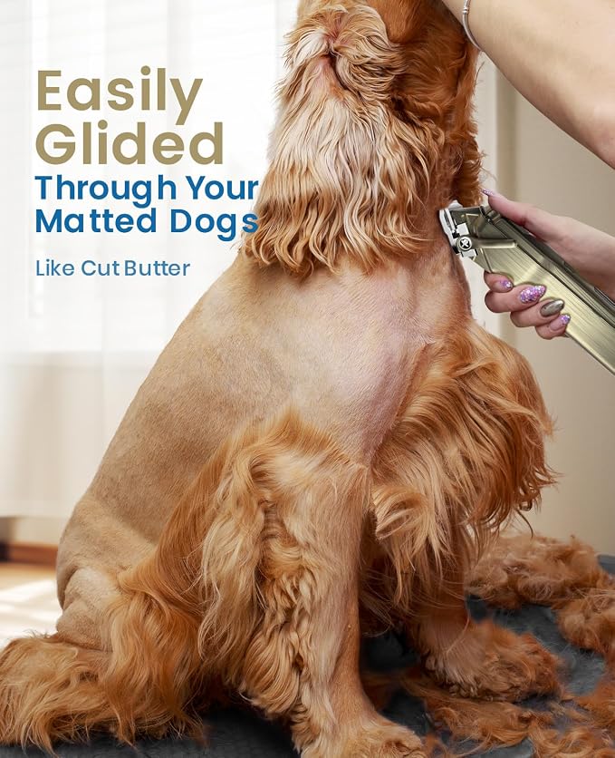 oneisall Dog Clippers for Grooming Thick Heavy Coats | Low Noise,Rechargeable Cordless,Stainless Steel Blade,IPX7 Waterproof,10 Guide Combs,for Thick/Double/Curly Hair, 676 Gold
