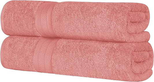 Superior Long Staple 100% Combed Cotton 700GSM 2-Piece Solid Bath Sheet Set for Bathroom, Shower, Kitchen-Super Soft, Plush, Highly Absorbent, Assorted 2-Piece Bath Seets, Blush