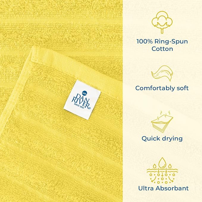 DAN RIVER Pack of 2 Bath Sheet 35x70 Inches, Ribbed Large Bath Towels Oversized for Adults, Soft and Absorbent Hotel Towels - Yellow