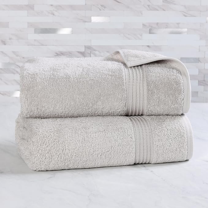 Superior Egyptian Cotton 2-Piece Bath Sheet Towel Set, Oversized Body Towels For Adults And Kids, Large Towel For Bath, Shower, Guest Bathroom, Spa, Gym, Resort, Essentials, Airbnb, Silver