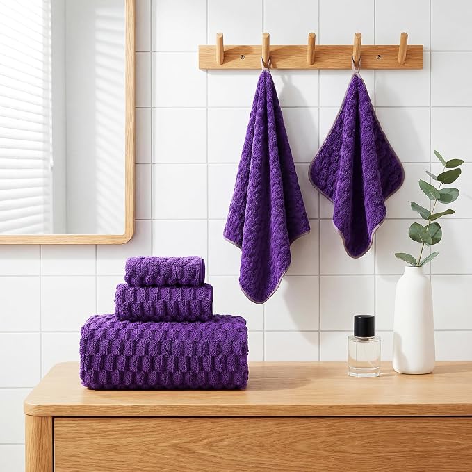 SmoothNovelty Set of 6 Extra Large Bath Towel 40x80 Inches Oversized Bath Sheet 2 Shower Towels 2 Hand Towels 2 Washcloths for Adult Absorbent Quick Dry Bathroom Spa Gym(Cloud Texture,Purple)