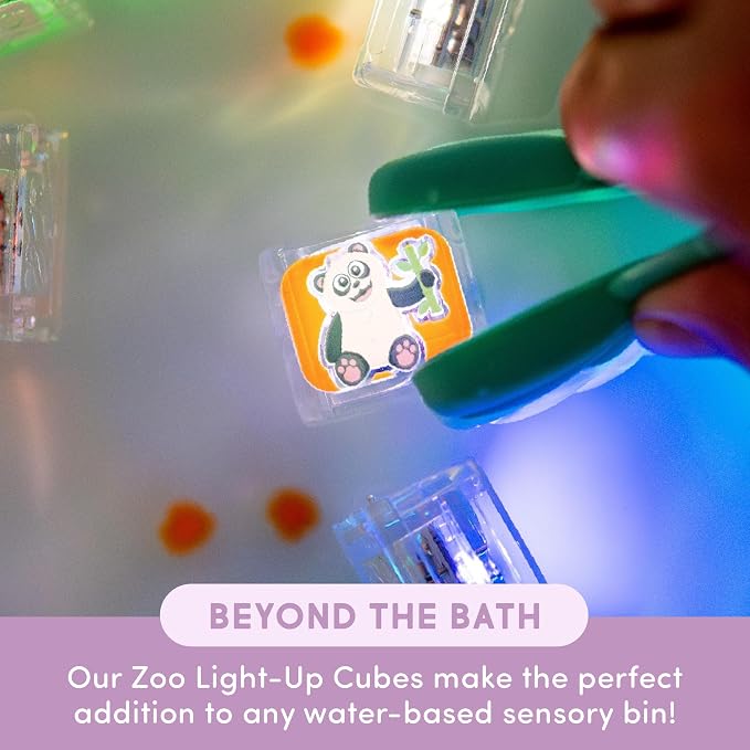 Glo Pals Water-Activated Light-Up Sensory Bath Toy Cubes for Bathtime and Sensory Play, Zoo, Vibrant Light-Up Colored Cubes for Kids and Toddlers, Pack of 6