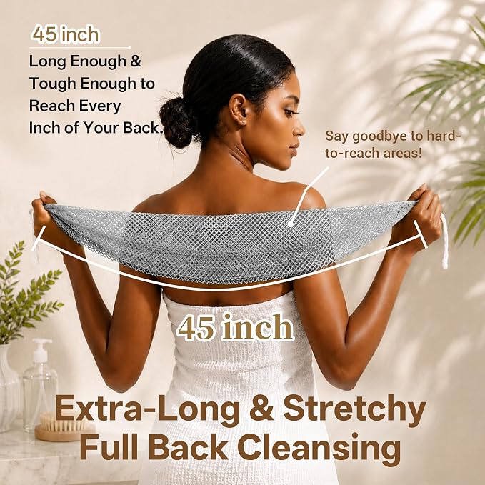 African Net Sponge for Shower, 2PCS Exfoliating Shower Sponge with Waterproof Travel Bag, Quick-Drying African Wash Cloth for Deep Cleansing & Smooth Skin (Rust Red & Light Grey)