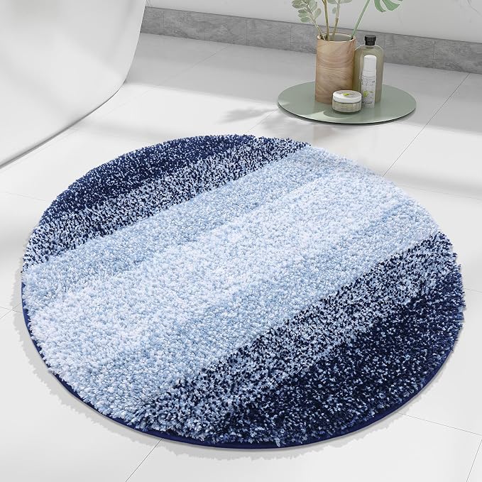 Arotive Microfiber Bathroom Rugs, Shaggy Soft and Absorbent Bath Rug, Thick Plush Machine Washable Dry Bath Mats for Bathroom, Tub and Shower, 24x24, Dark Blue, Round