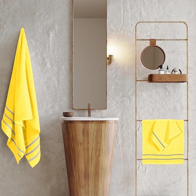 MyOwn Ultra Soft 3 Pack Cotton Towel Set, Contains a Bath Towel 28x55 inch, a Hand Towel 16x24 inch & Wash Coth 12x12 inch, Ideal Everyday use, Compact & Lightweight - Lime Yellow, 71671