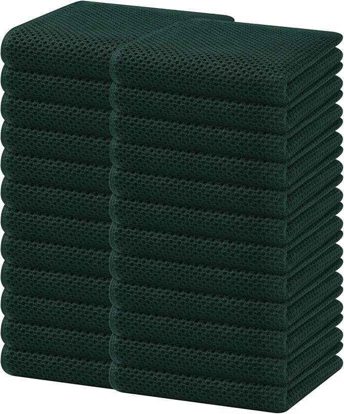 Homaxy 100% Cotton Waffle Weave Kitchen Dish Towels, Ultra Soft Absorbent Quick Drying Cleaning Towel, 13 x 28 Inches, 24-Pack, Blackish Green