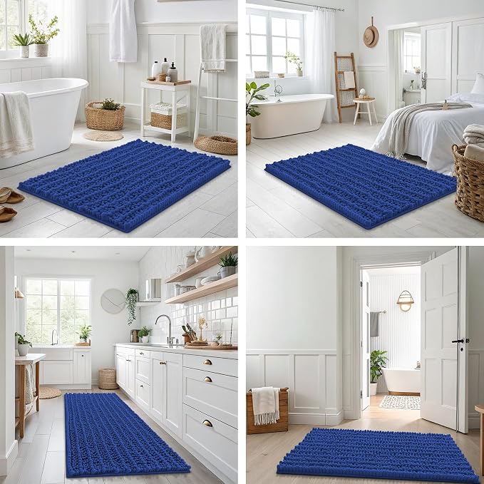Smiry Bathroom Rugs Mat 47x24, Extra Soft Absorbent Chenille Bath Rugs, Non Slip Rubber Backing Machine Washable Quick Dry Bath Mats for Bathroom Floor, Tub, Shower, Home Decor Accessories, Royal Blue
