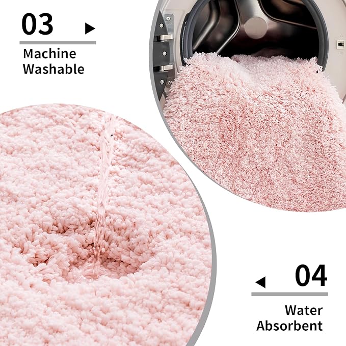 Disolla Pink Bathroom Rug 20x32 - Non-Slip Plush Thick Bath Mat, Highly Absorbent & Ultra Soft Fluffy Floor Mat, Machine Washable for Shower and Tub