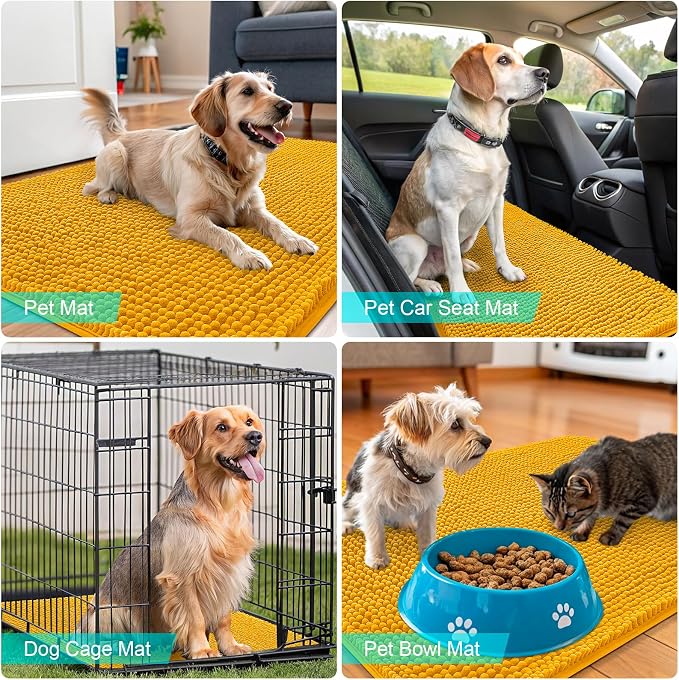OLANLY Dog Door Mat for Muddy Paws 54x24, Absorbs Moisture and Dirt, Absorbent Non-Slip Washable Doormat, Quick Dry Chenille Mud Mat, Entry Indoor Entryway Carpet for Inside Floor, Golden Yellow