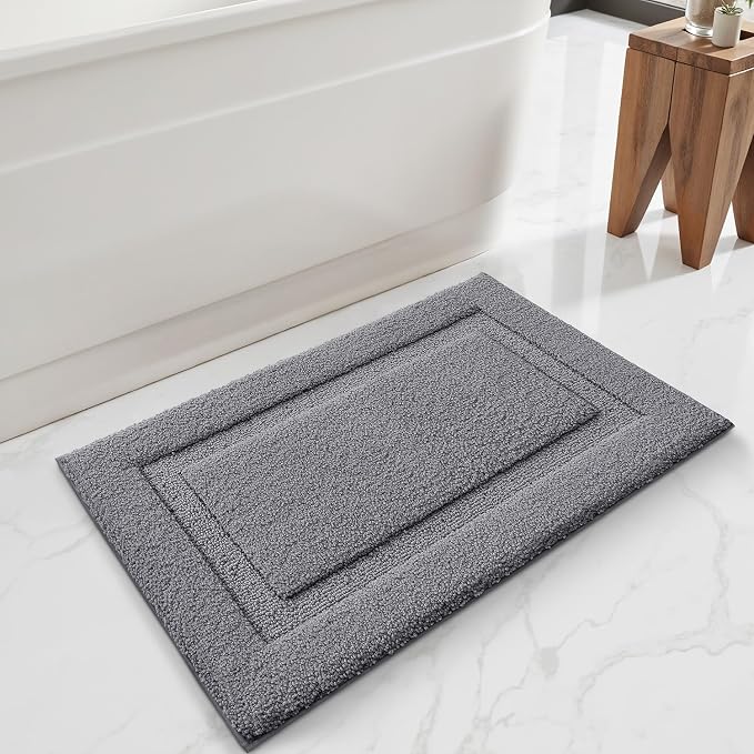 LUMI Ultra Soft Bathroom Rugs Non Slip with Rubber Backing, Absorbent Washable Bath Mat Quick Dry, Upgraded Premium Microfiber Plush Carpet for Bathtub and Shower Floor, Dark Grey, 20x32