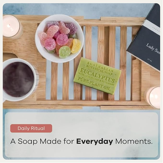 Australian Botanical Soap, 6.6 OZ, Eucalyptus, Lemon, Lime, and Petitgrain, Triple Milled Bars made with a Natural Soap Base and Enriched with Organic Shea Butter, Pack of 8