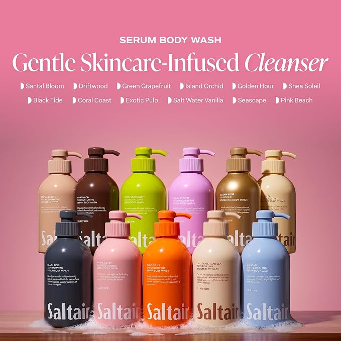 Saltair Body Wash 2-Pack – Moisturizing Body Wash with Hyaluronic Acid & Coconut Oil – Scented Shower Gel for Women and Men – Pink Beach Scent, 2x 17oz – Vegan, Cruelty-Free, Paraben-Free