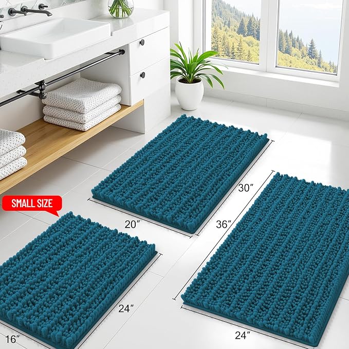 Smiry Bathroom Rugs Mat 59x24, Extra Soft Absorbent Chenille Bath Rugs, Non Slip Rubber Backing Machine Washable Quick Dry Bath Mats for Bathroom Floor, Tub, Shower, Home Accessories, Peacock Blue