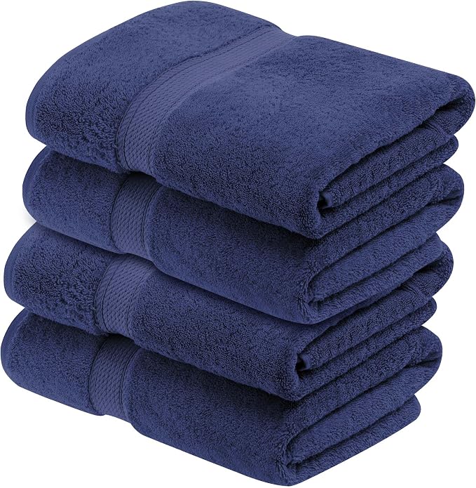 Superior Egyptian Cotton Plush & Absorbent, Bath Towel Set of 4, Navy Blue | Quick Dry, Soft Luxury Towel Set, Bath Essentials for Bathroom, Guest Bath, Spa, 4 Piece Bath, Madeline Towels