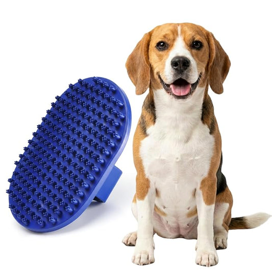 Pets&Goods Rubber Grooming Brush for Dogs & Cats - Gentle Deshedding Bath Brush for Short & Medium Hair - Soft Bristles, Anti-Slip Grip, Easy to Clean