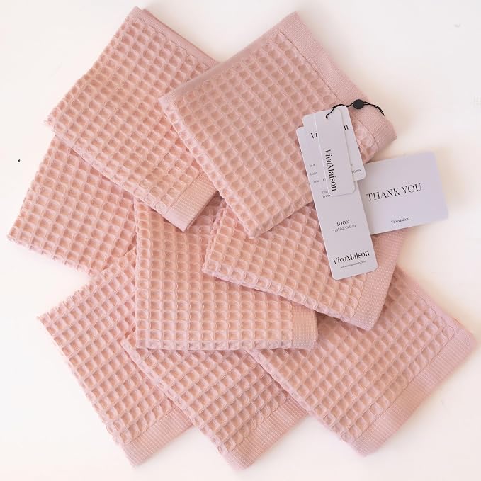 Waffle Washcloths Set of 8 Gray - Premium Quality 100% Turkish Cotton Face Washcloth, Soft Makeup Towel, Shower Cloth, Kitchen Towel (Gray, Set of 8 Washcloths)