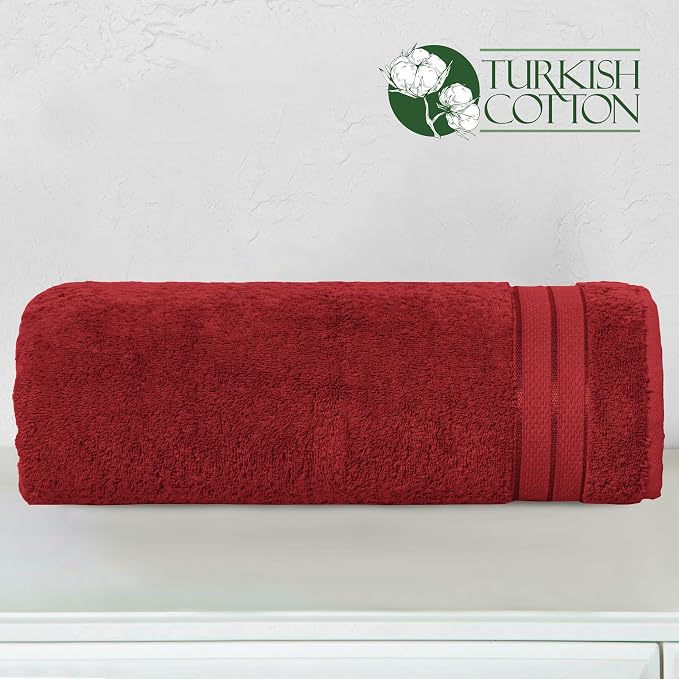 Elegant Comfort Three Line Popcorn Towel Set for Bathroom 35 x 70 inches, Premium Hotel Quality 1-Pack Jumbo Towels, 100% Turkish Cotton, Soft and Durable, Quick Dry and Highly Absorbent, Burgundy