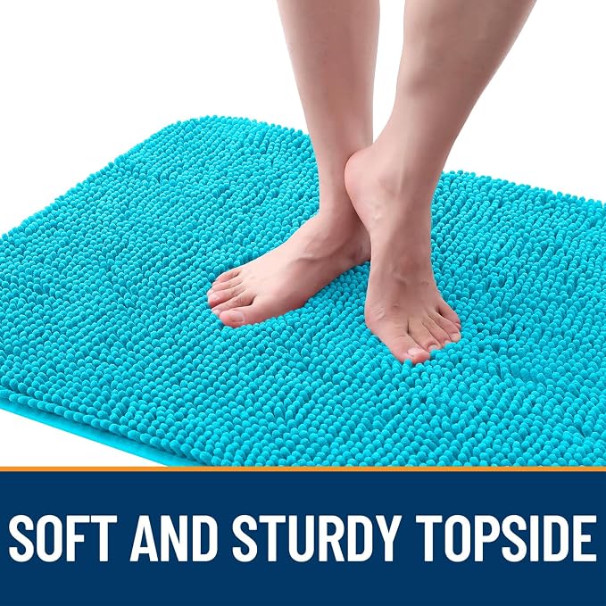 OLANLY Dog Door Mat for Muddy Paws 70x35, Absorbs Moisture and Dirt, Absorbent Non-Slip Washable Doormat, Quick Dry Chenille Mud Mat for Dogs, Entry Indoor Entryway Carpet for Inside Floor, Aqua Blue