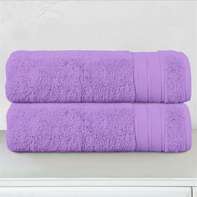 Elegant Comfort Three Line Popcorn Towel Set for Bathroom 27 x 54 inches, Premium Hotel Quality 2-Pack Bath Towels, 100% Turkish Cotton, Soft and Durable, Quick Dry and Highly Absorbent, Lavender