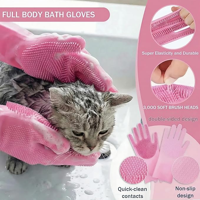 9PCS Dog Bath Kit & Dog Brush Kit for Dogs & Cats - Professional Pet Grooming Tools Set with Shedding Brush, Bath Scrubber, Dematting Comb & Storage Bag - Complete Dog Washing Essentials, Pink