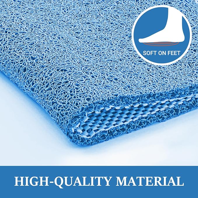 LuxStep Shower Mat Bathtub Mat,40x16 inch, Non-Slip Bath Mat with Drain, Quick Drying PVC Loofah Bathmat for Tub,Shower,Bathroom,Lake Blue