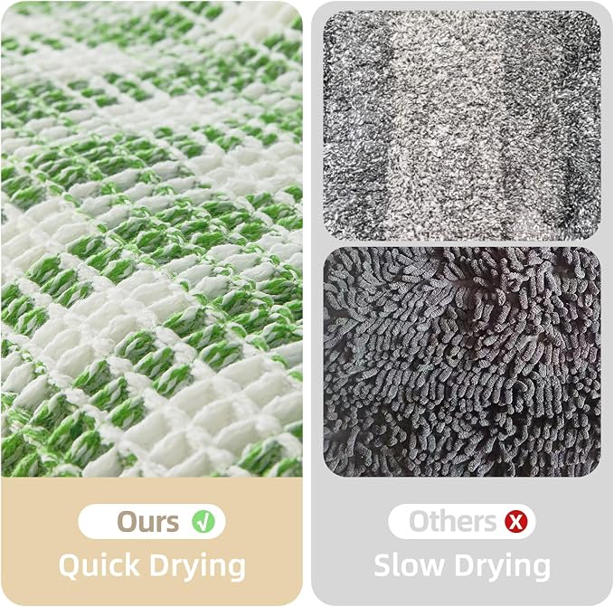 TYUU Waffle Bath Mat, Boho Bathroom Rugs Non Slip Washable Absorbent Checkered Bathroom Mat Quick Dry Cute Bath Mat, 36"x24" Green and White