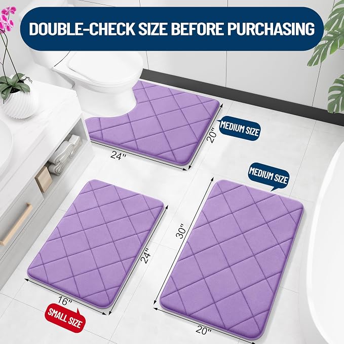 OLANLY Memory Foam Bath Mat 59x34, Ultra Soft and Absorbent Bathroom Rugs, Machine Washable, Comfortable Bath Carpet for Bathroom Floor, Tub and Shower, Lavender