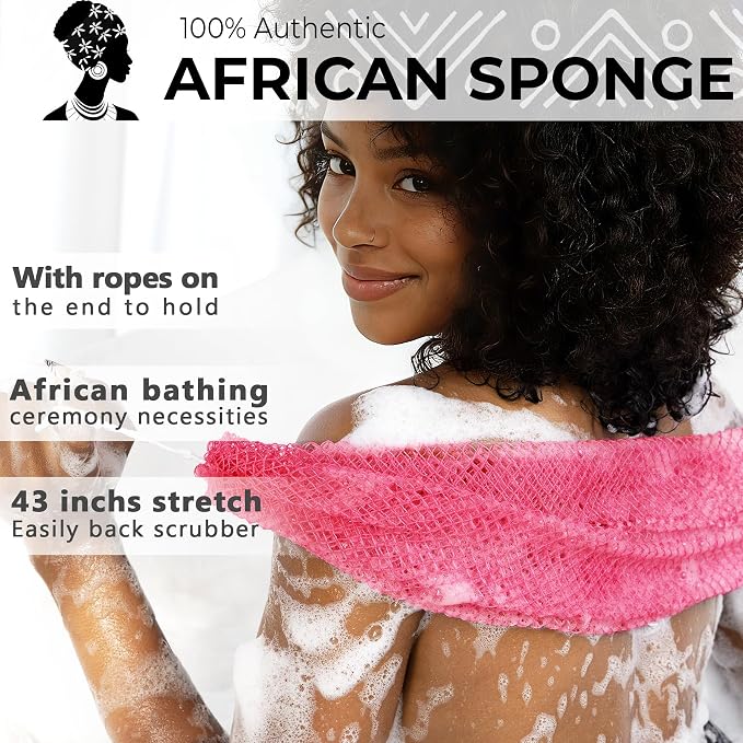 African Net Sponge Authentic - African Exfoliating Net Sponge 3 Pieces - Body Scrubber Exfoliator Wash Cloth - Back Scrubber for Shower - Bath Sponges Shower Loofah Essentials for Women