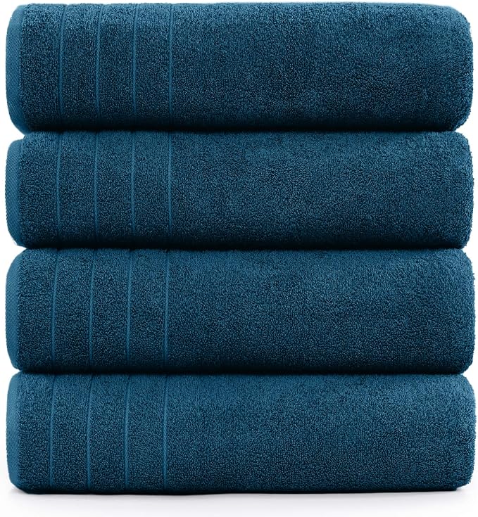 DAN RIVER Extra Large Bath Towels Set of 4, 30 x 60 Inches - 100% Cotton Larger & Lighter Weight Towels for Bathroom - Quicker to Dry, Super Soft & Highly Absorbent Towels for Home, Blue Opal