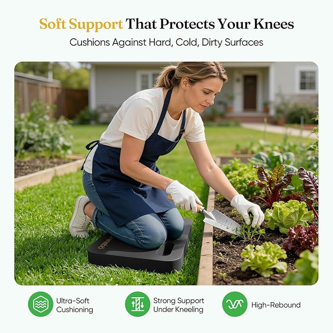 Grenebo High-Density NBR Foam Garden Kneeling Pad, 1.6" Extra Thick Gardening Pads for Kneeling, Ultra Soft Kneeling Pads for Gardening, Work, Exercise, Yoga, 17.3×11×1.6 in (2, Black Green)