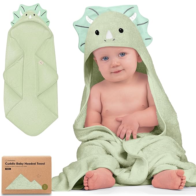 KeaBabies Hooded Baby Towel for Newborn Baby Bath Towels(Triceratops,30x30) | Viscose Derived from Bamboo, Large Baby Towels with Hood, Boys, Girls, Toddler, Soft Absorbent Baby Bath Essentials