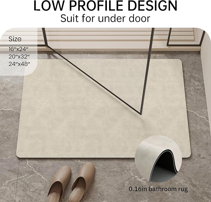 Mecko Bath Mat, Ultra Absorbent Quick Dry Bathroom Floor Mats-Rubber Non-Slip Thin Bathroom Rug Fit Under Door, Faux Suede Surface Shower Rug for Bathtub, Sink, Shower Room(Light Brown,24"x48")