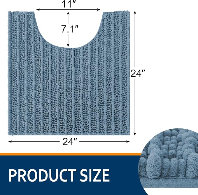 Smiry Bathroom Toilet Rugs U Shaped 24x24, Extra Soft Absorbent Non Slip Rubber Backing Chenille Contour Bath Rugs for Toilet, Machine Washable Contoured Bath Mats, Grayish Blue