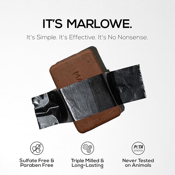 MARLOWE. Coffee Bar Soap, Exfoliating Body Scrub for Men, 7 oz (3 Bars) | Energizing Coffee Bar exfoliates and refreshes for smooth, clean, refreshed skin. Fresh Brewed scent.