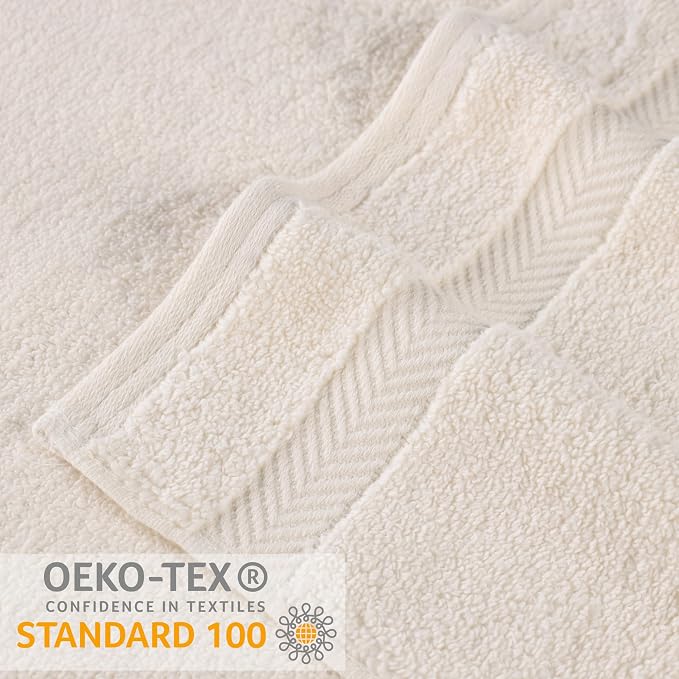 Superior Cotton Face Towel/Washcloth Set, Small Facial Towels, Spa, Hotel, Guest, Home, Bathroom Basics, Plush Soft Absorbent, Luxury Quick Drying, Zero Twist Collection, Set of 12, Ivory