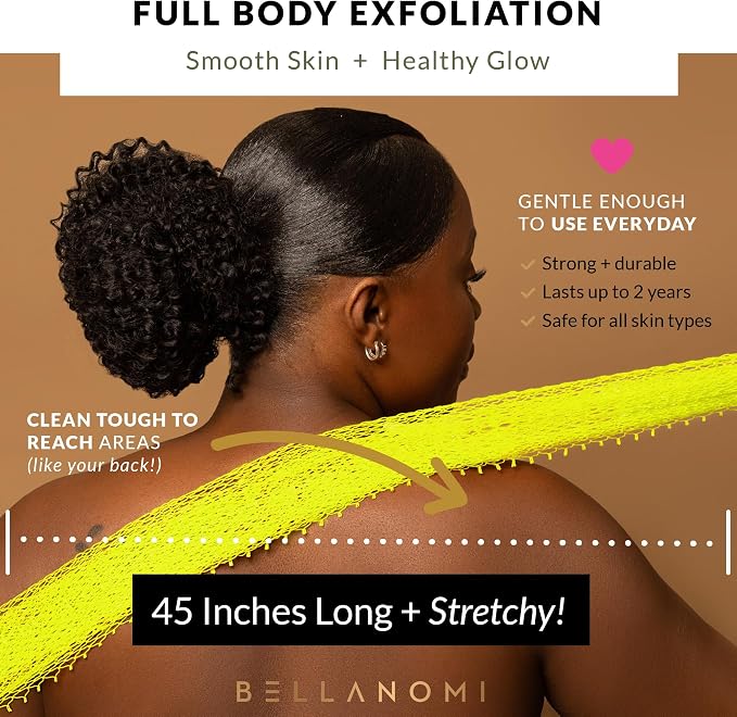 BELLANOMI African Exfoliating Net Sponge, Authentic, Ethically sourced from Nigeria, 45 inches Long, Back Scrubber for Daily use (Keylime)