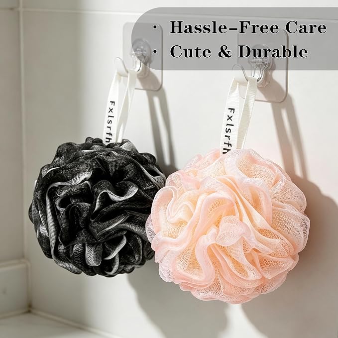 Bath Loofah Sponge 70 Grams Large Size, Soft Mesh Long-Lasting Shower Loofah for Rich Lather, 5 Pack Shower Sponge Exfoliating Cleaning Bath Loofa Body Scrubber Balls for Men & Women(Black Mixed)