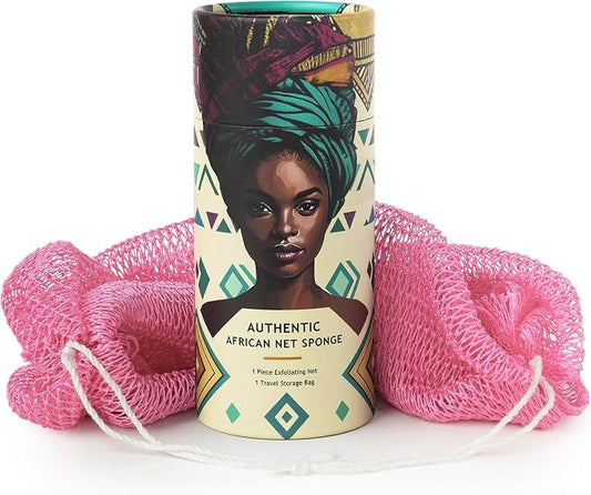 African Net Sponge Authentic - Afro Scrub Exfoliating Net Sponge with Knots - African Bath Sponges for Body Scrubber Exfoliator - Back Scrubber for Shower Bathing Accessories