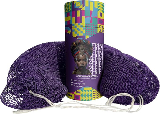 African Net Sponge, Premium Authentic Exfoliating Body Scrubber, Extra Long Stretch Bath Sponge for Shower, Deep Exfoliating Washcloth for Smooth Skin, 1 Pack (Dark Purple)