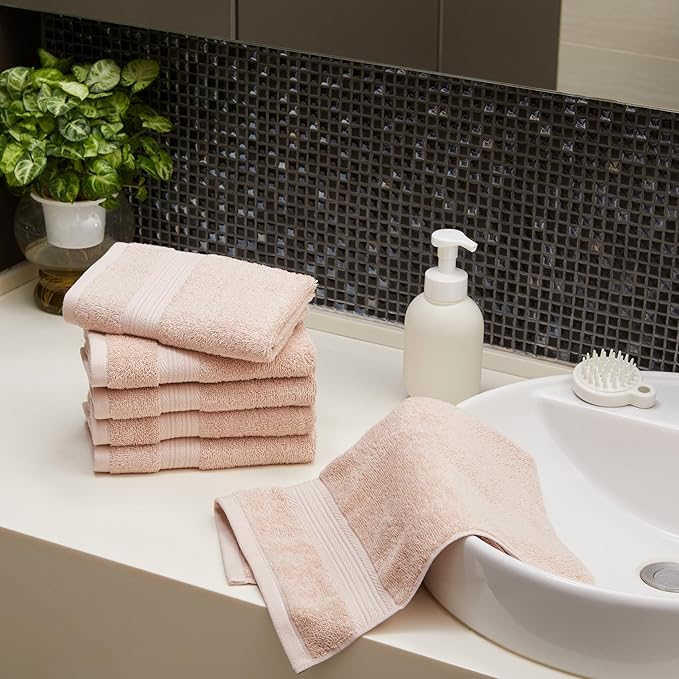 Amazon Basics Fade-Resistant 100% Cotton Hand Towel, 16"x26", Blush Pink, 6-Pack