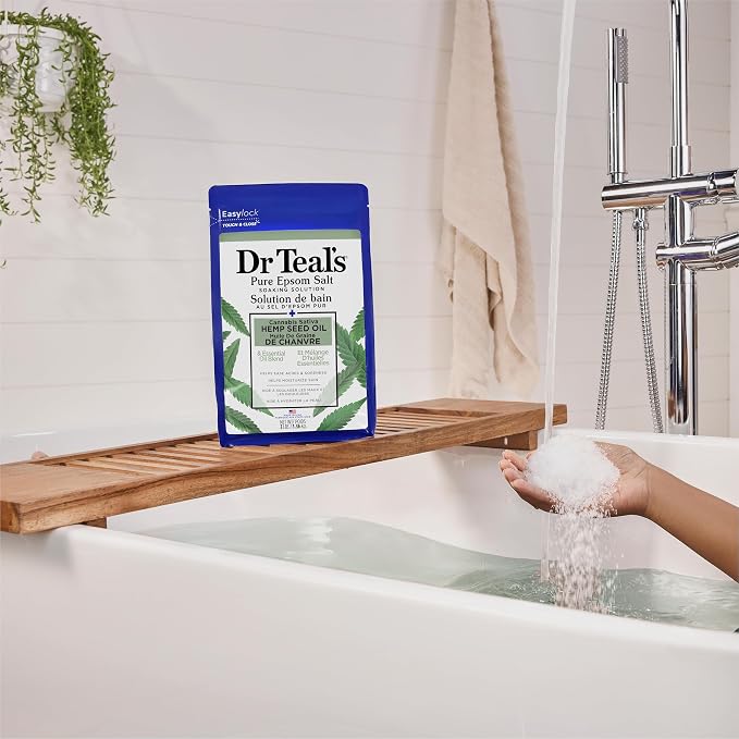 Dr Teal's Pure Epsom Magnesium Salt Soak, Cannabis Sativa Hemp Seed Oil, 3 lb